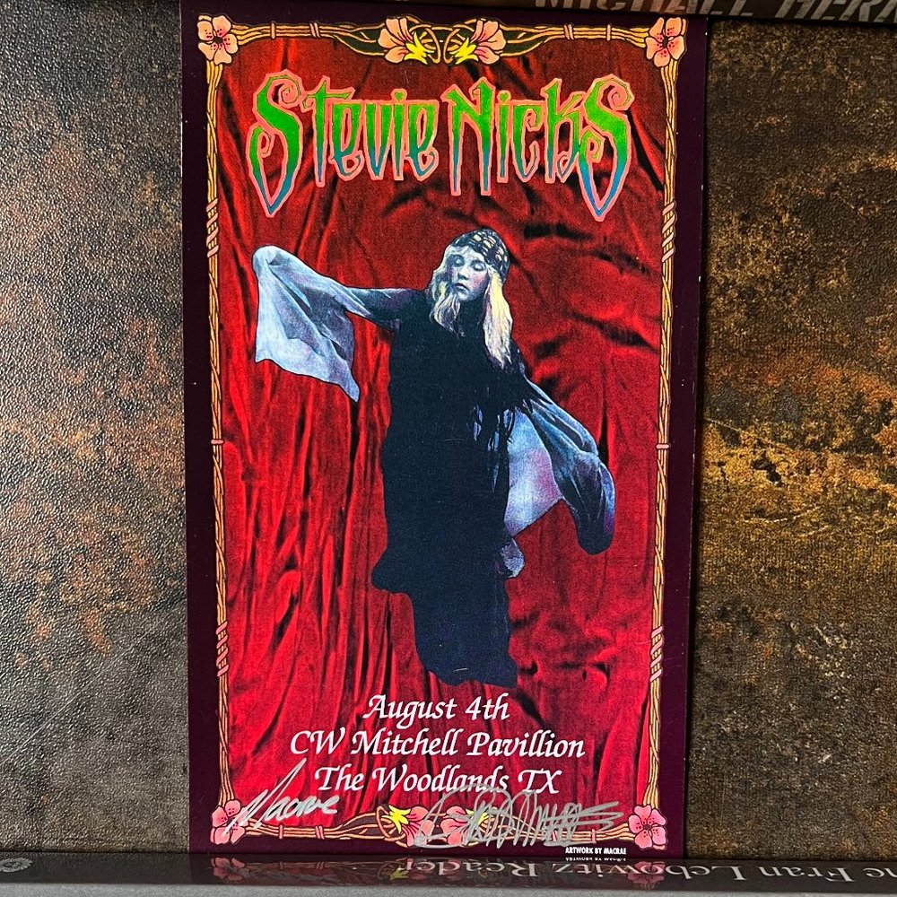 MINT/NM Stevie Nicks Handbill Woodlands, TX, Signed by Macrae & Bob Masse 7”x4”